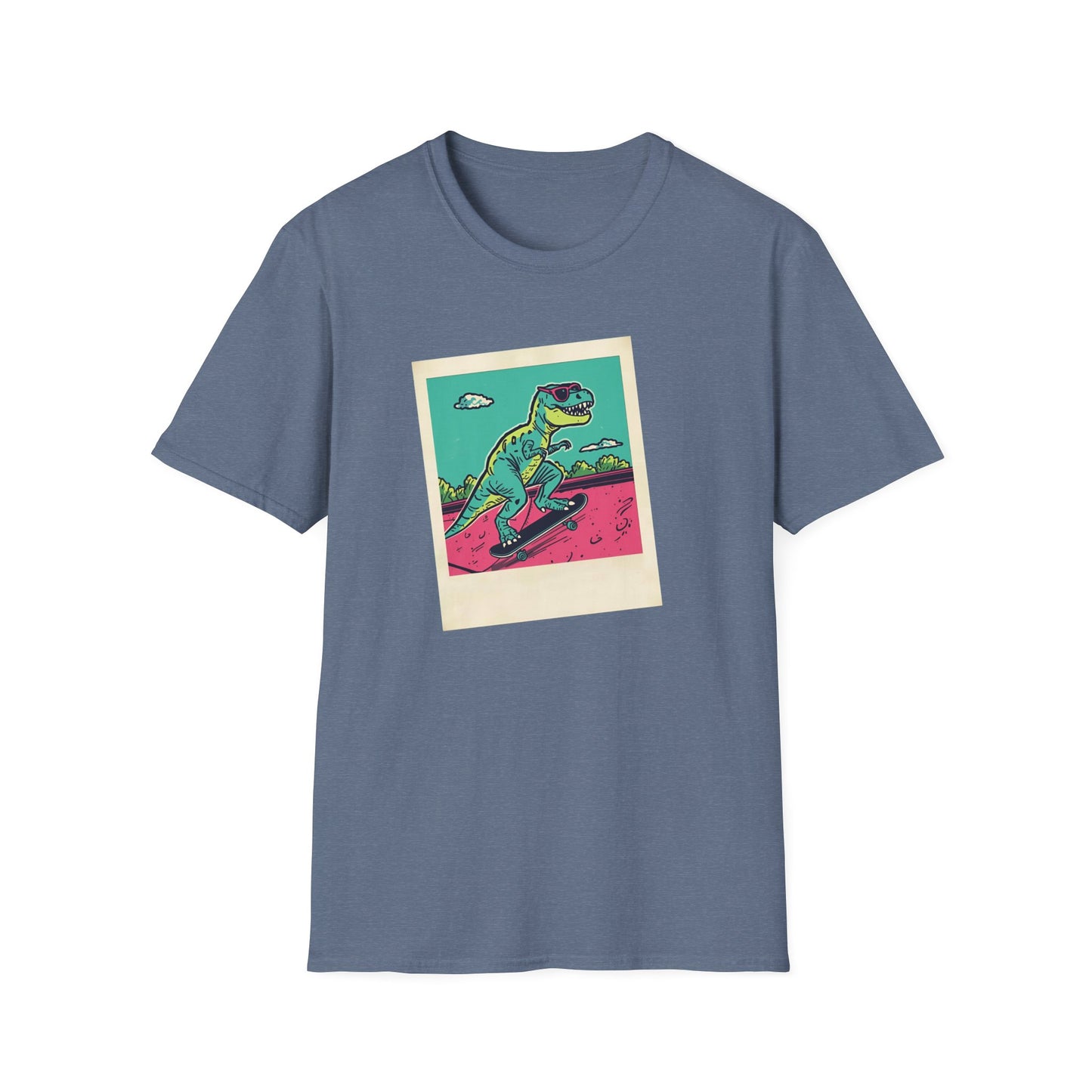 Retro Skater T-Rex T-Shirt – 90s Polaroid Dinosaur in Sunglasses