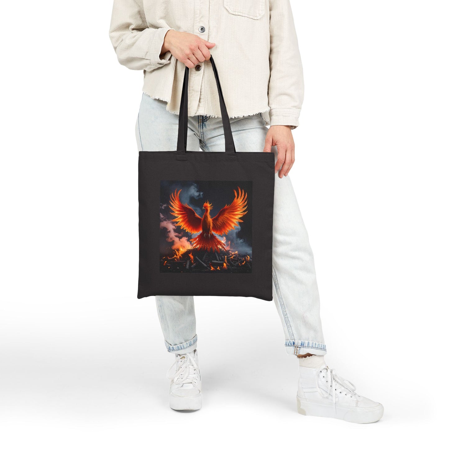 Empowering Phoenix Rising Canvas Tote in Black