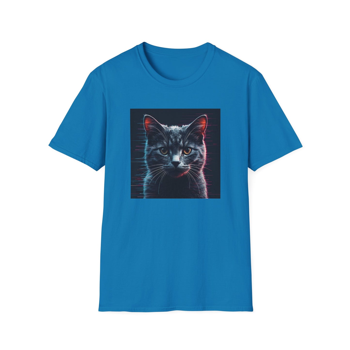Pixellated Cat - Retro Meow Mode T-Shirt in Sapphire