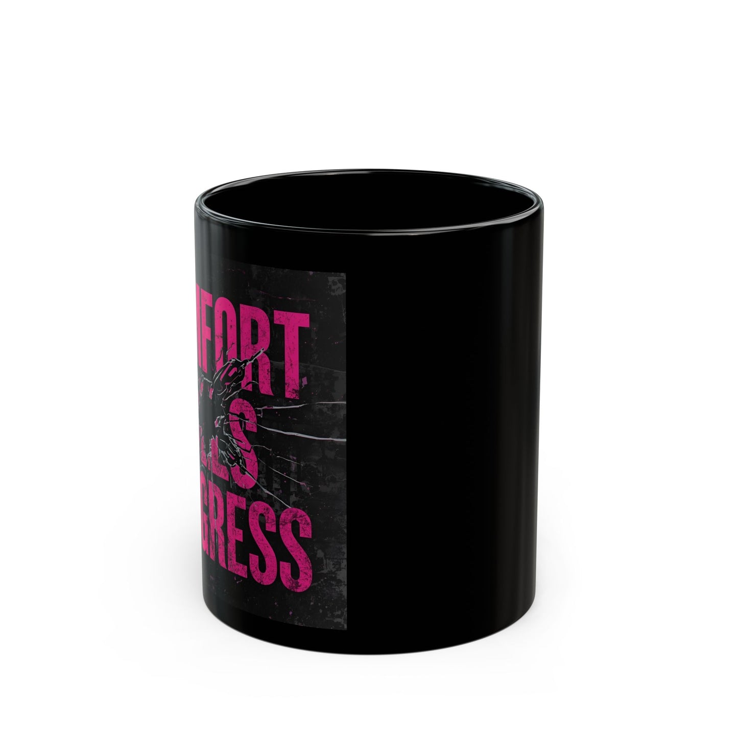 Comfort Kills Progress – Urban Grind Mug - side view - black mug with motivational text