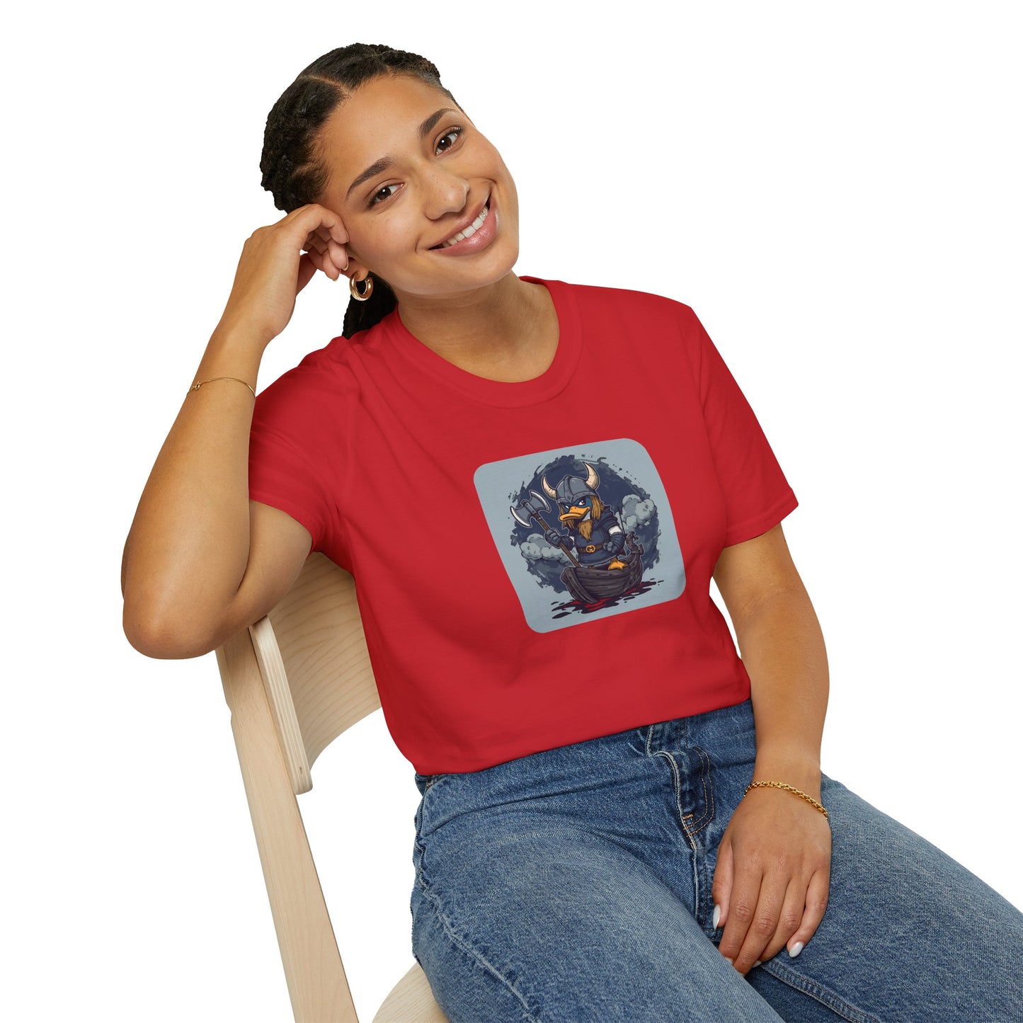 Goth Viking Duck – Dark Cartoon Chaos T-Shirt in Red