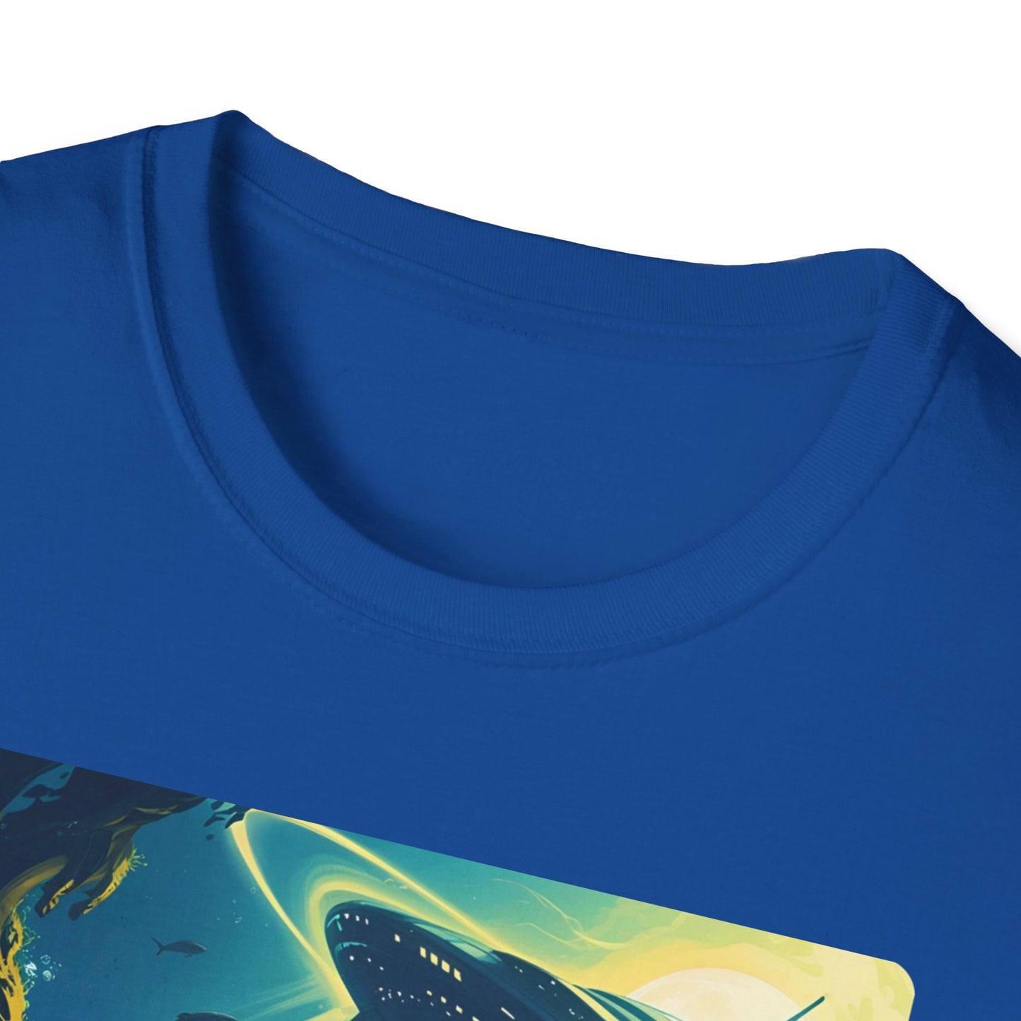 Awww Shit!!! UFO Encounter T-Shirt in Royal - Neckline