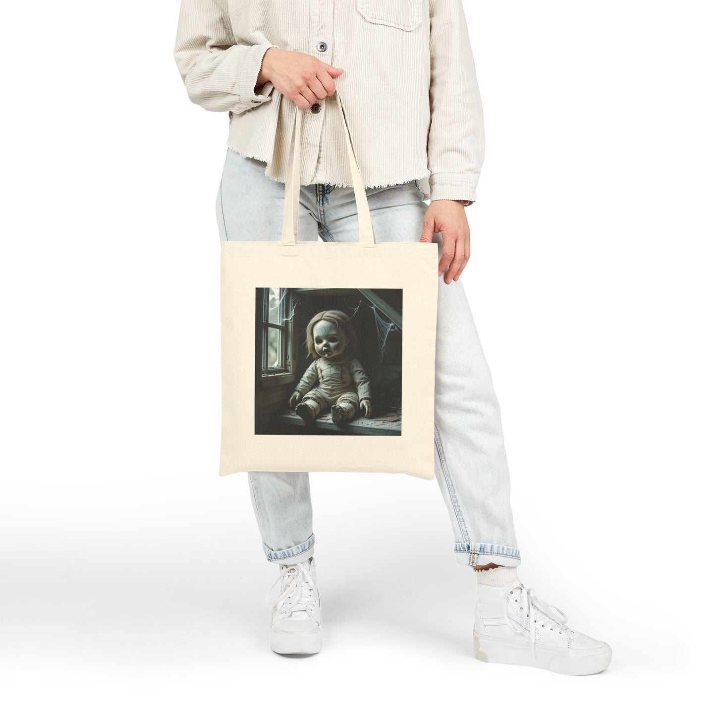 Isabella - Spooky Doll Art Tote Bag in Neutral