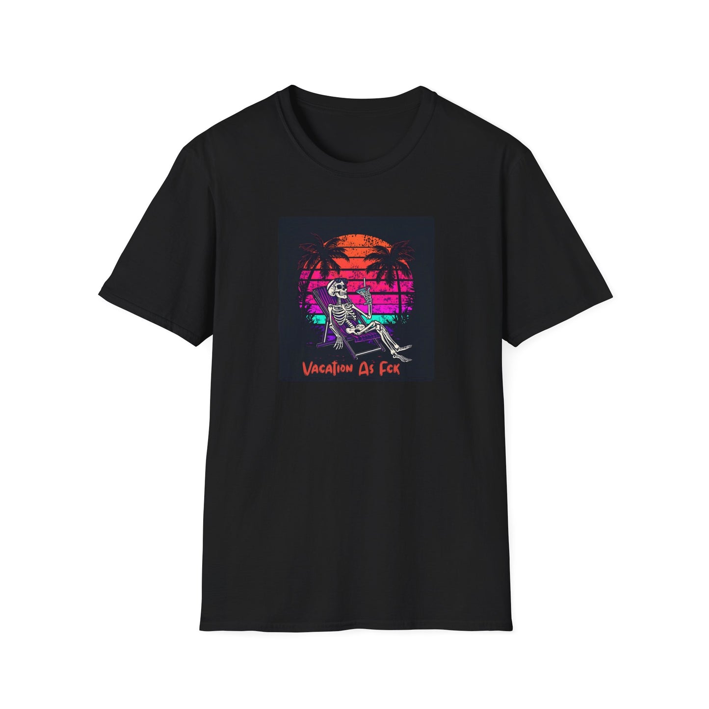 Vacation As Fck T-Shirt – Chill Neon Skeleton Beach Tee
