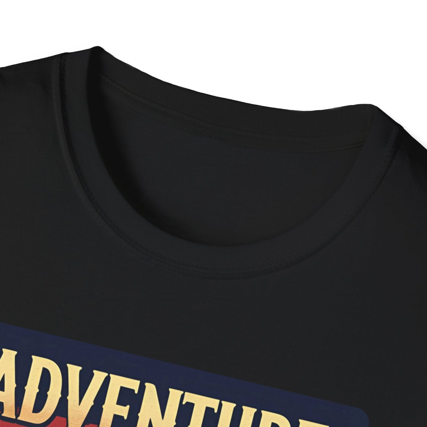 Adventure Awaits - Retro Camper Van Adventure T-Shirt in Black - Neckline