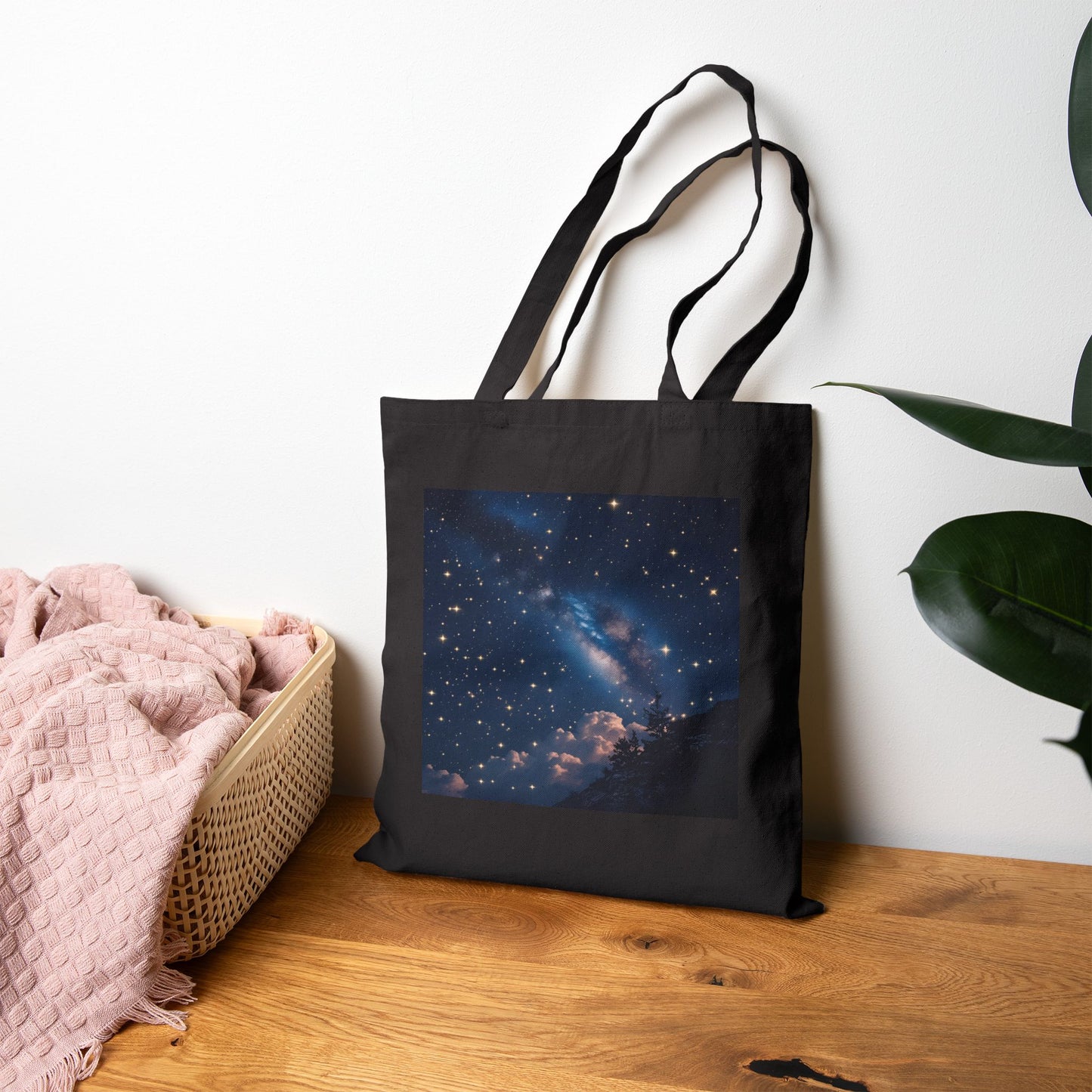 Celestial Calm Canvas Tote Bag in Black