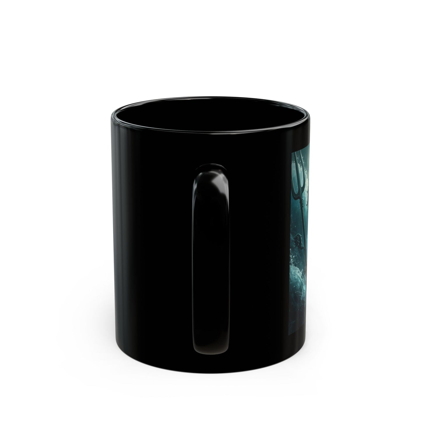 Poseidon - Lord of the Tides Mug - side view - black mug with image of Poseidon