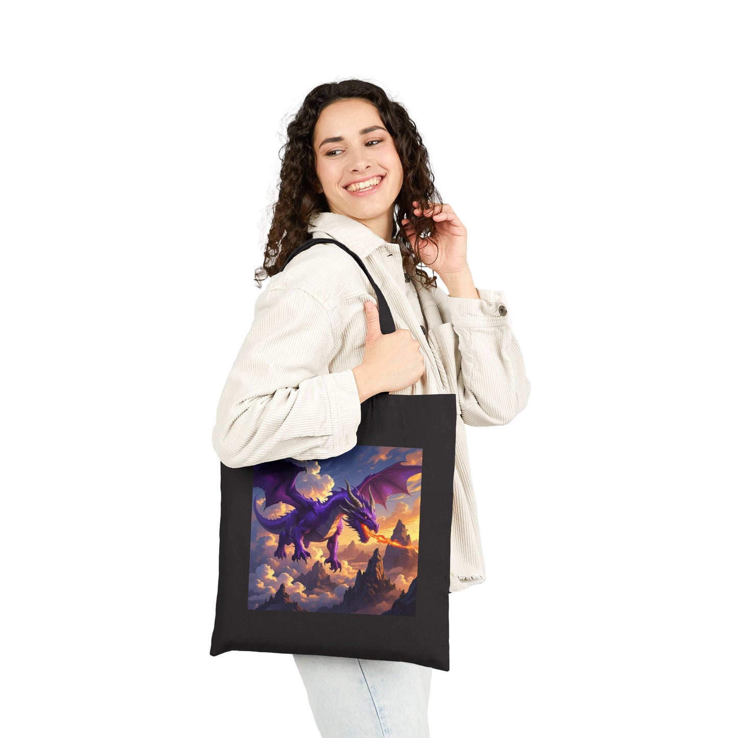 Amethyst Inferno – The Purple Dragon Tote Bag in Black