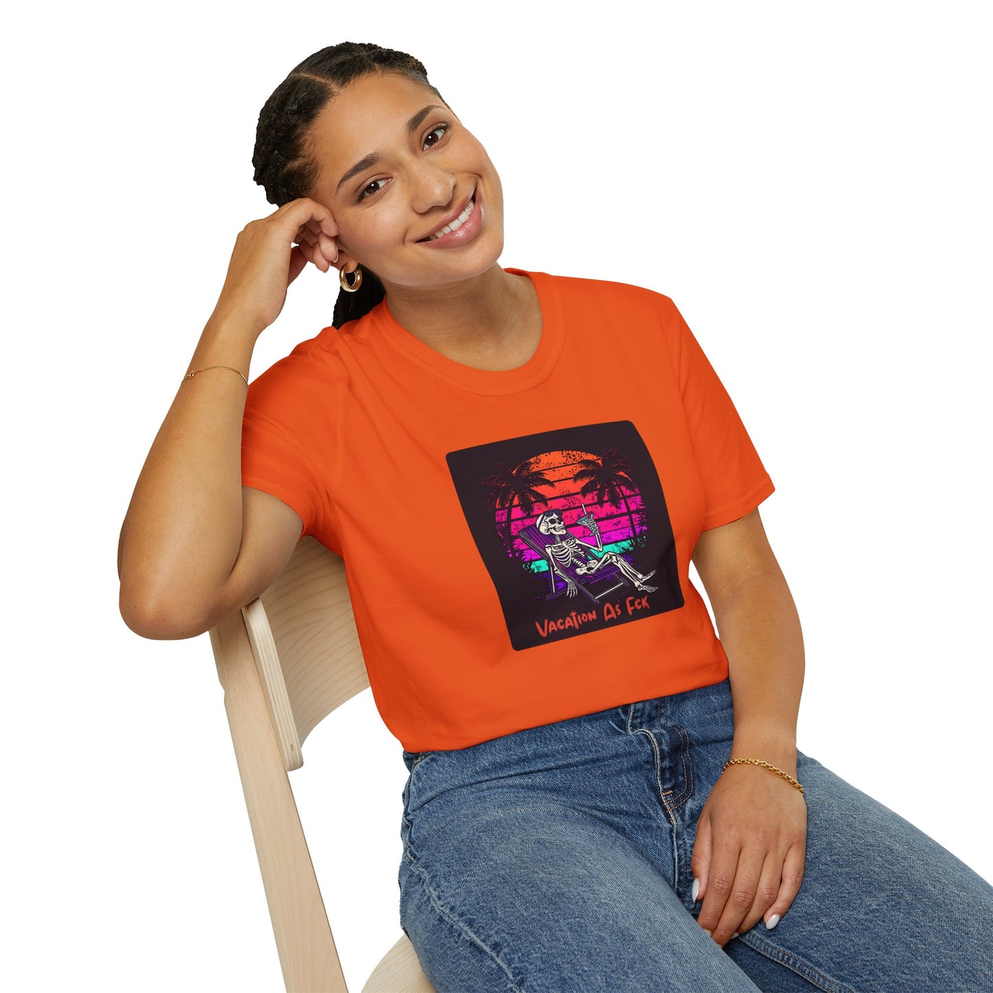 Vacation As Fck T-Shirt – Chill Neon Skeleton Beach Tee