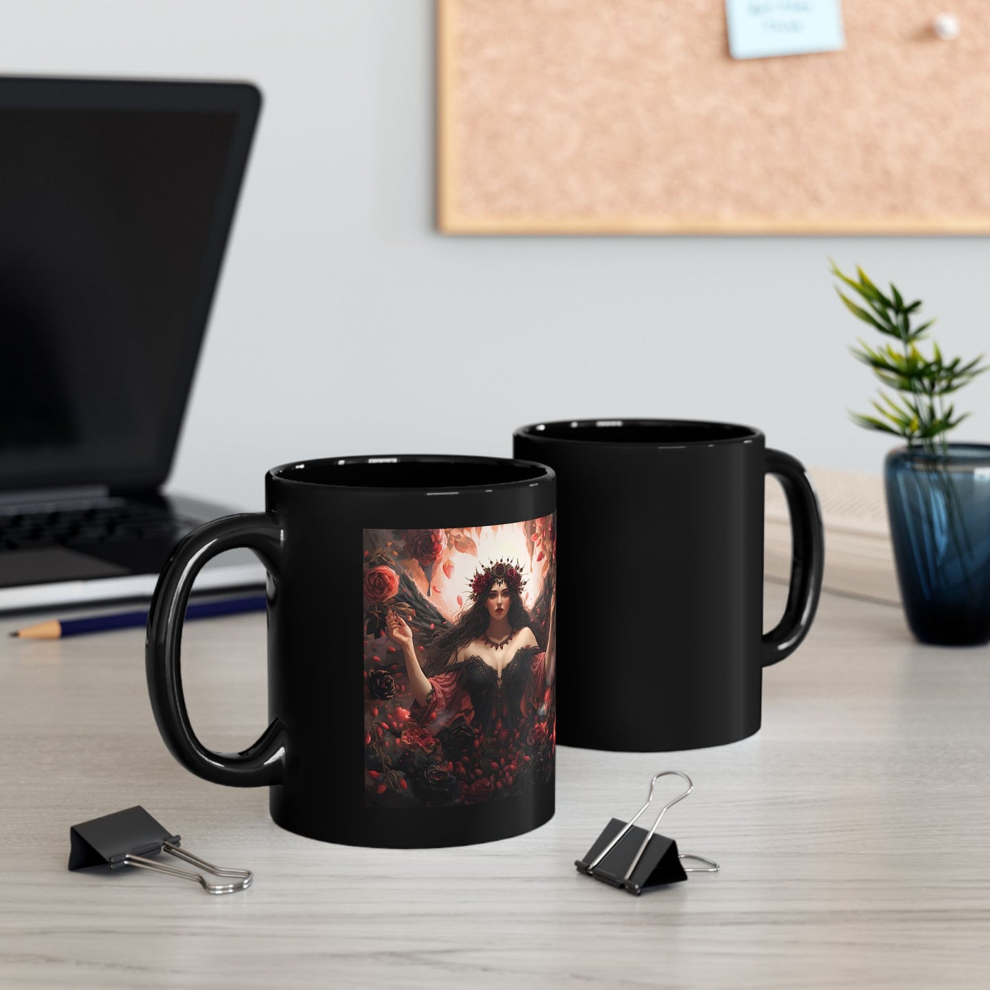 Persephone Mug with underworld queen artwork - front and back view