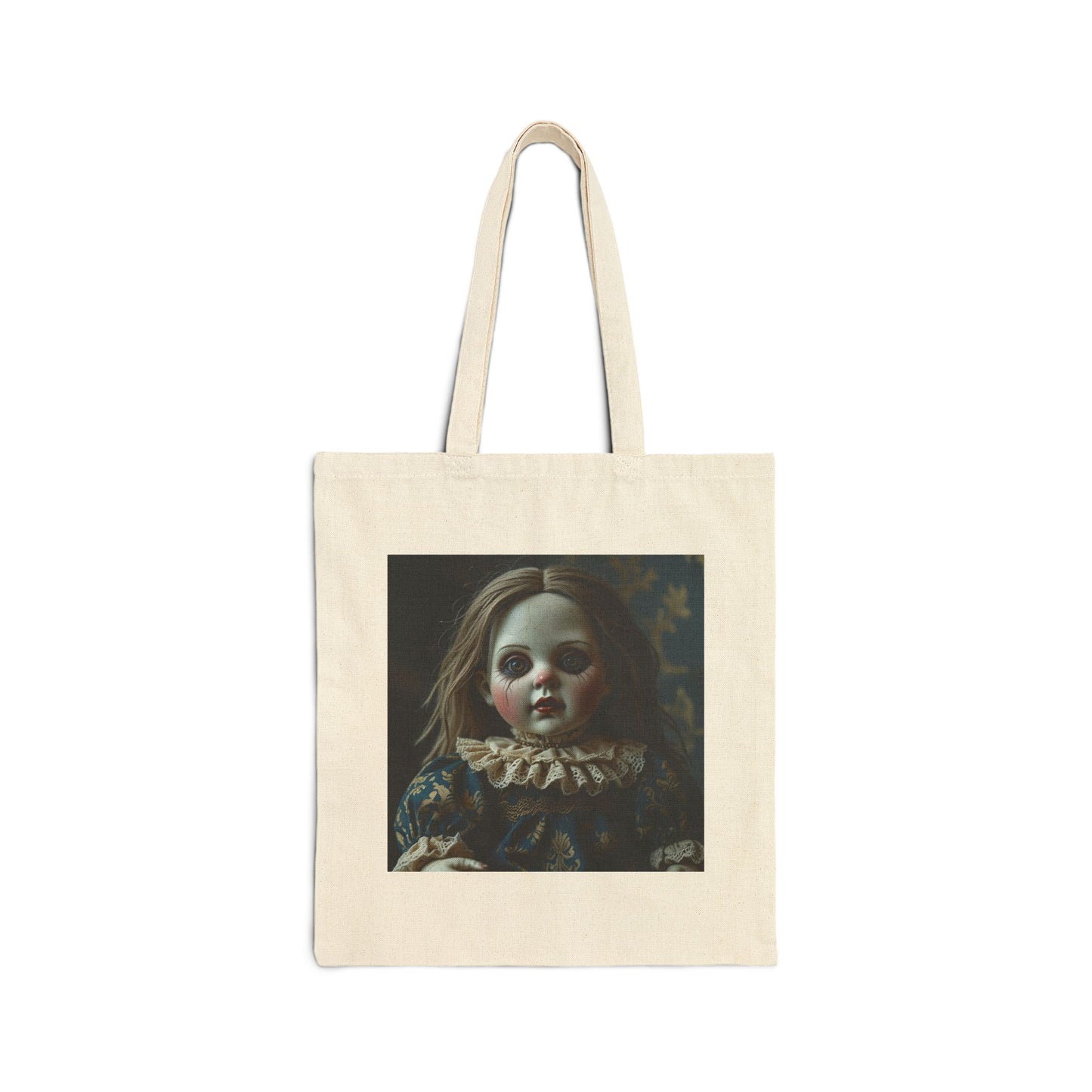 Lizzie - Spooky Vintage Doll Canvas Tote Bag in Neutral