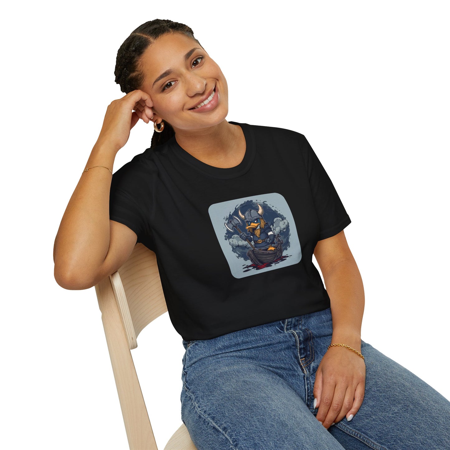 Goth Viking Duck – Dark Cartoon Chaos T-Shirt in Black