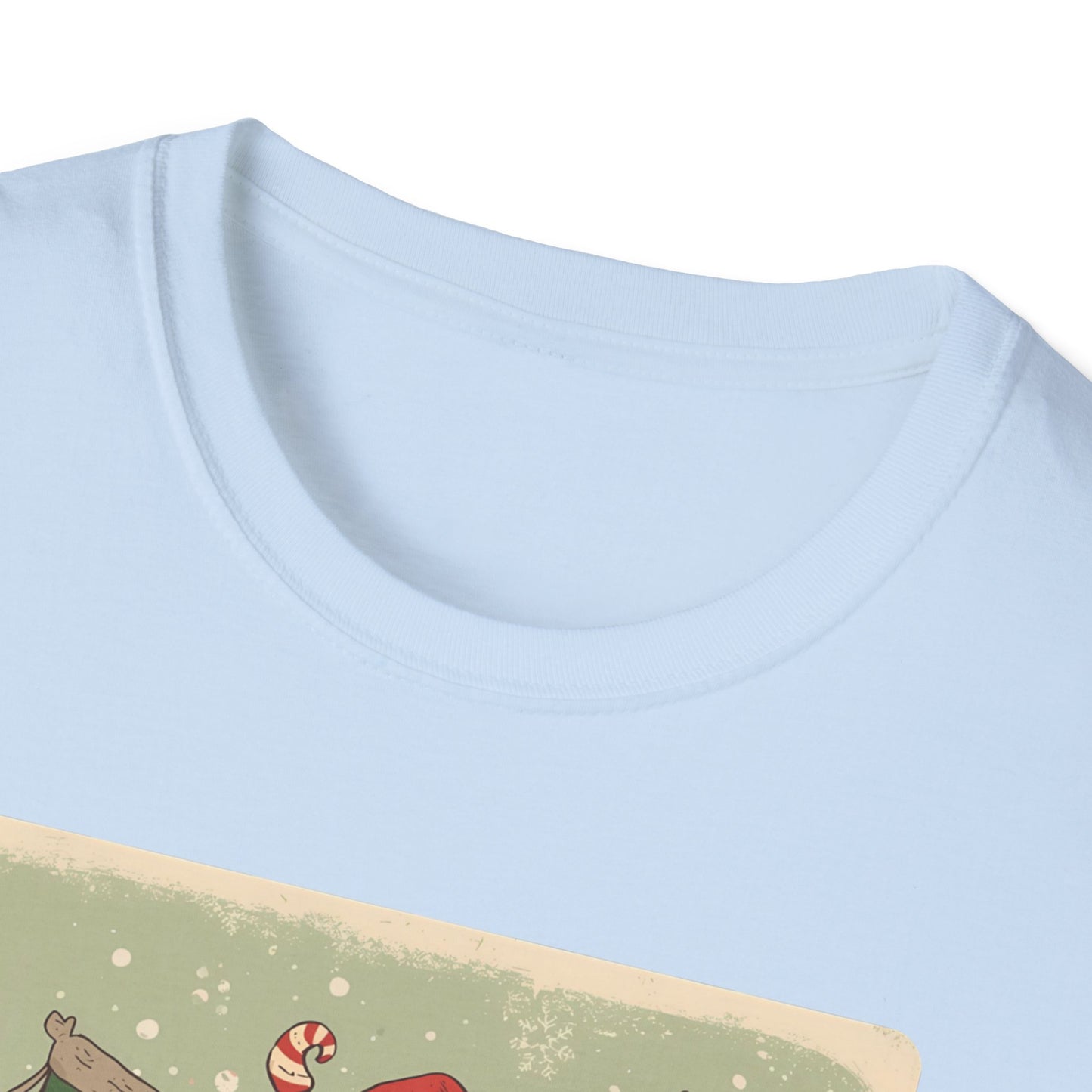 Santa Claws Festive T-Shirt in Light Blue - Neckline