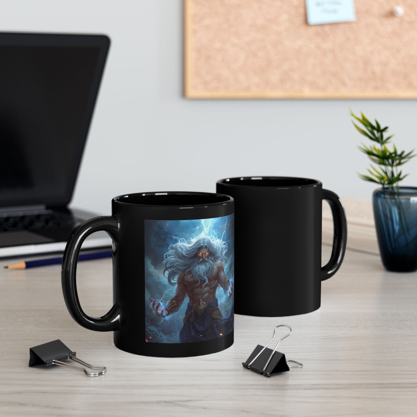 Zeus - Thunderfist - Lord of the Sky Mug - two mugs with front and back view - black mug with Zeus image