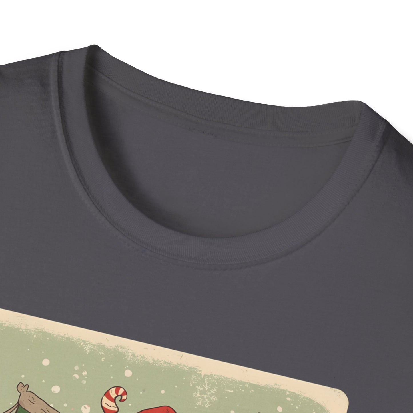 Santa Claws Festive T-Shirt in Charcoal - Neckline