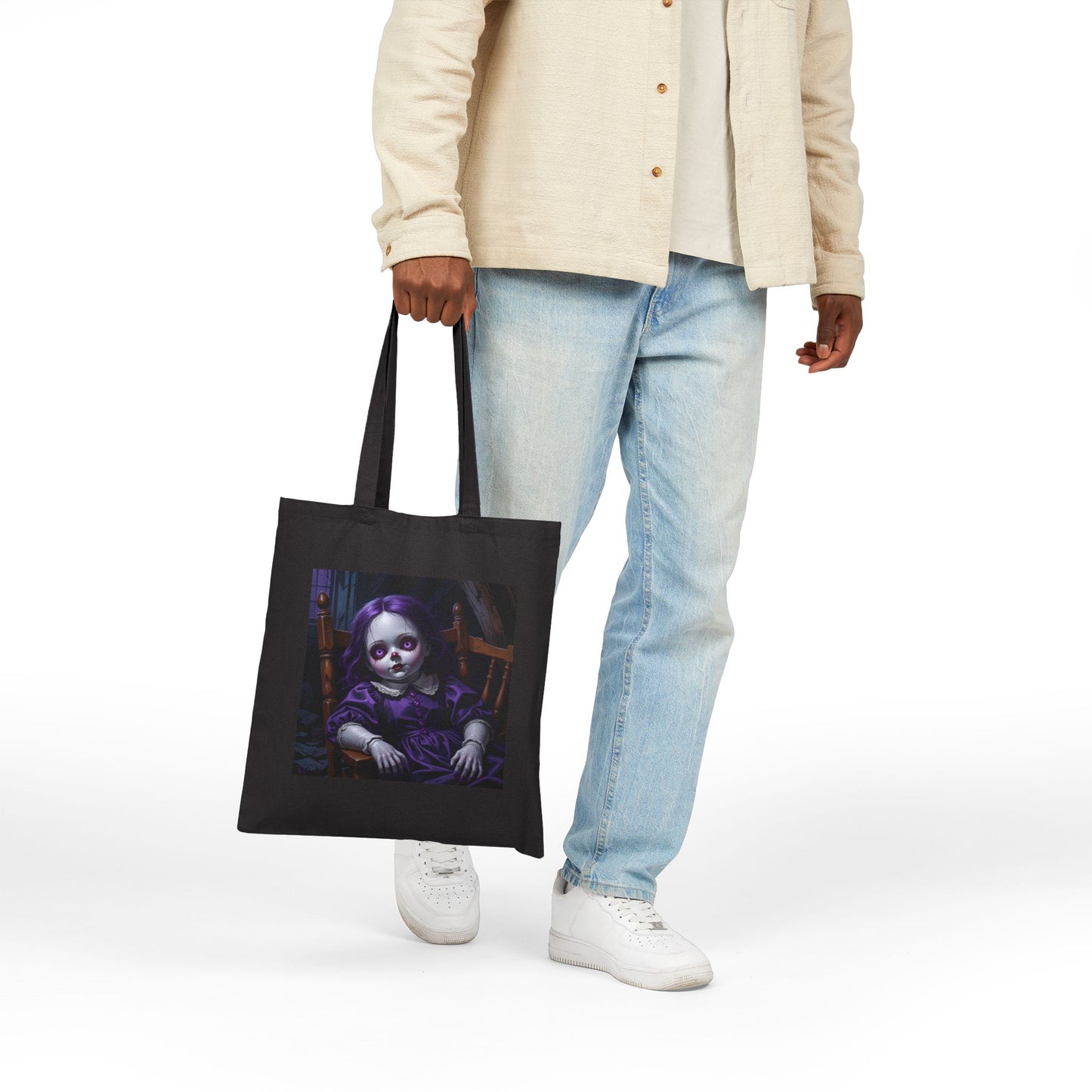 Lili Mae - Creepy Vintage Doll Canvas Tote in Black