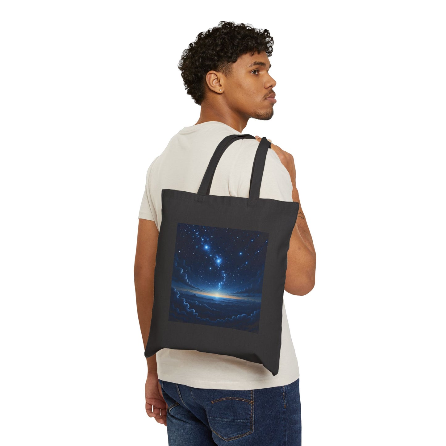Mountain Stargaze Canvas Tote Bag in Black