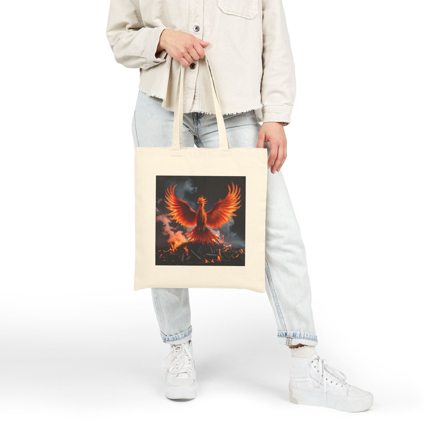 Empowering Phoenix Rising Canvas Tote in Natural