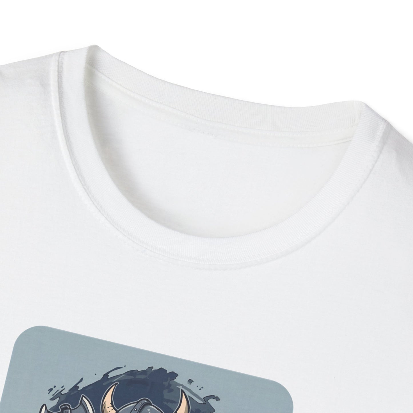 Goth Viking Duck – Dark Cartoon Chaos T-Shirt in White -Neckline