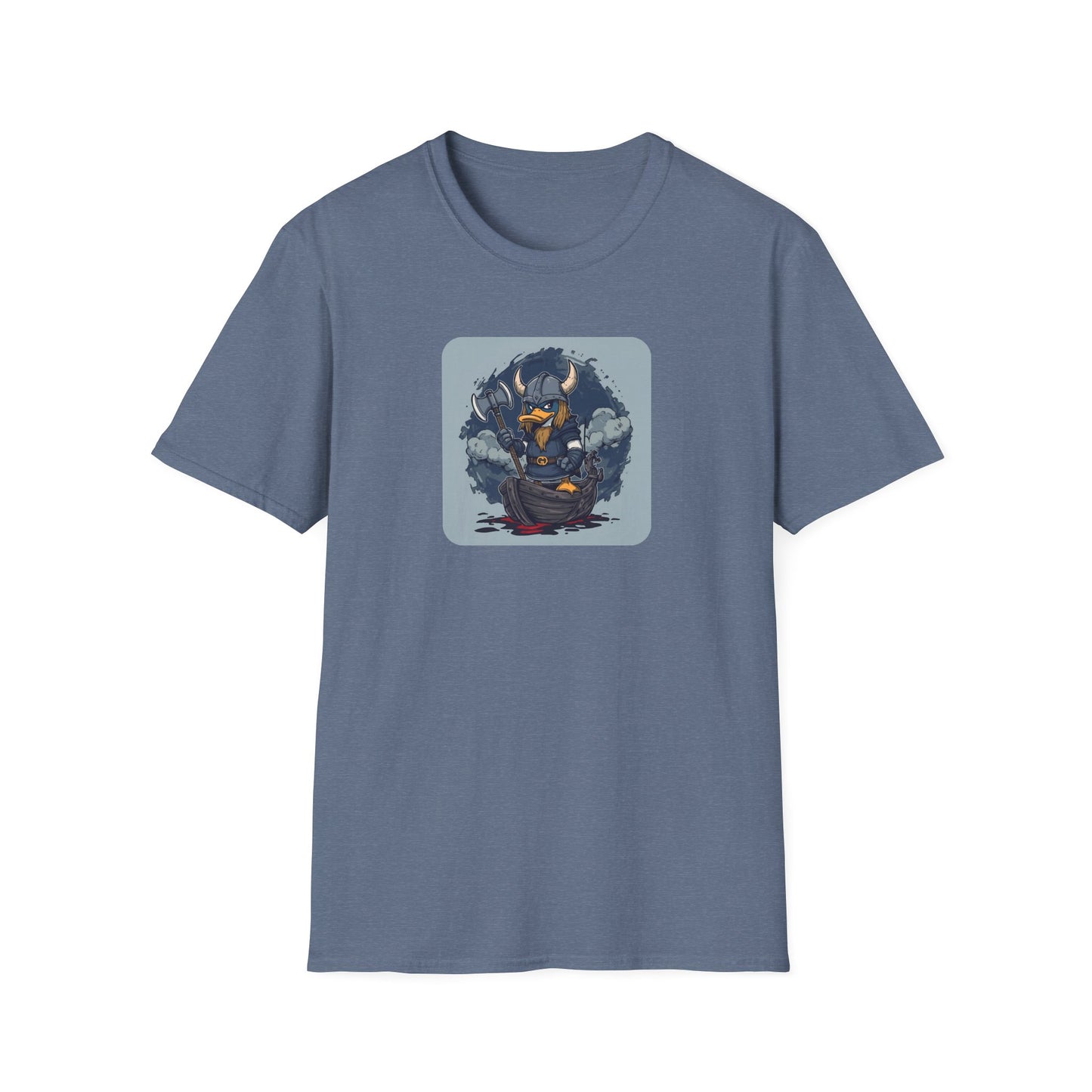 Goth Viking Duck – Dark Cartoon Chaos T-Shirt in Heather Indigo