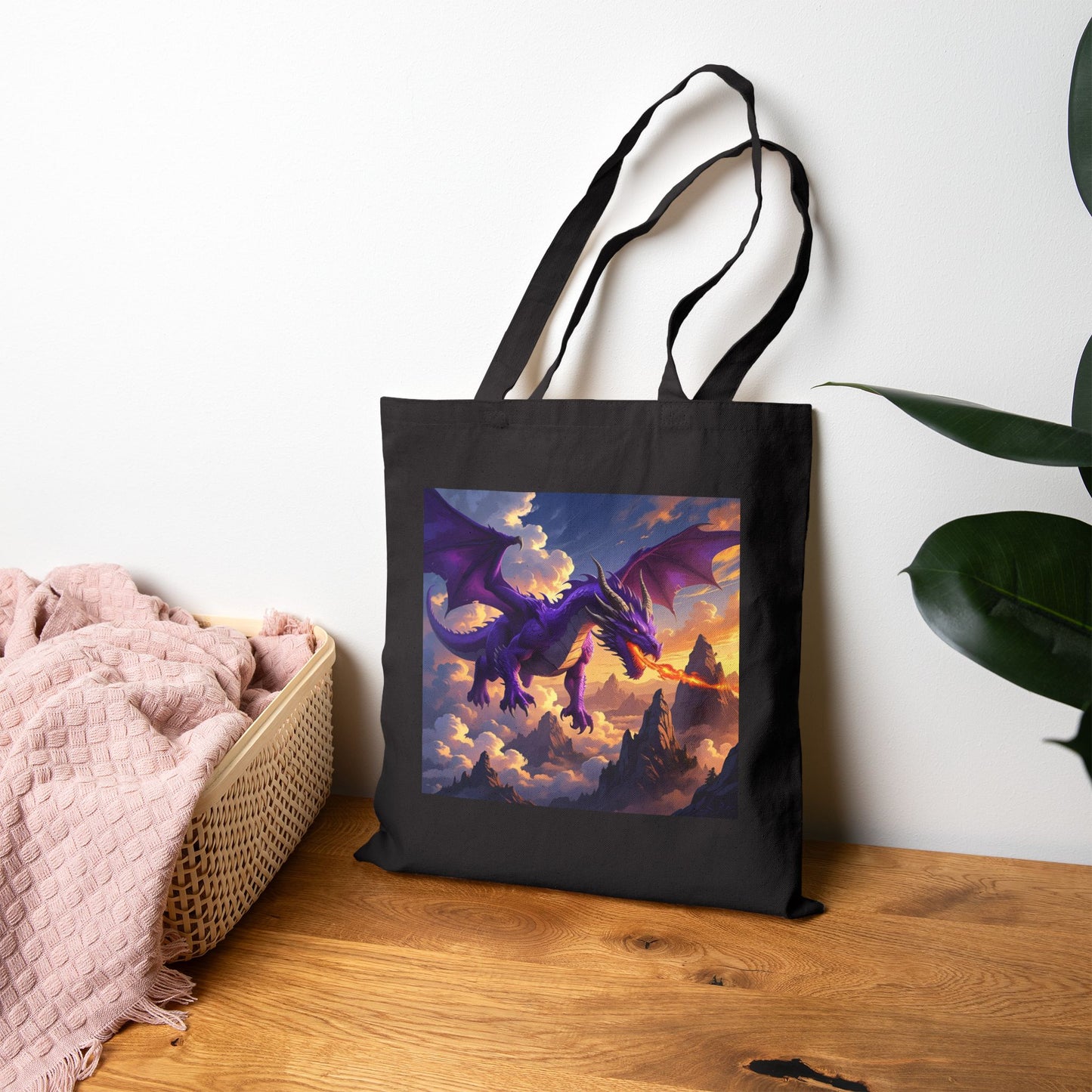 Amethyst Inferno – The Purple Dragon Tote Bag in Black
