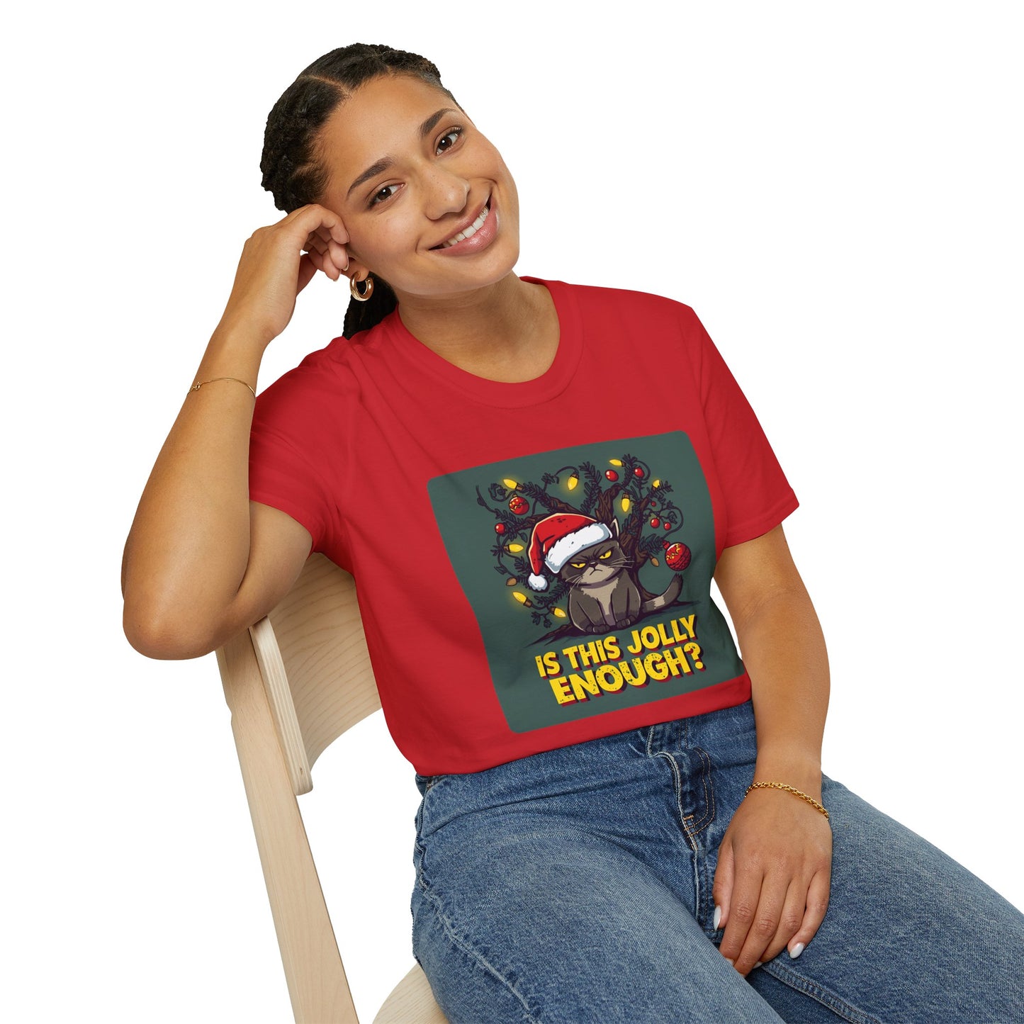 Grumpy Christmas Cat T-Shirt – “Is This Jolly Enough?”