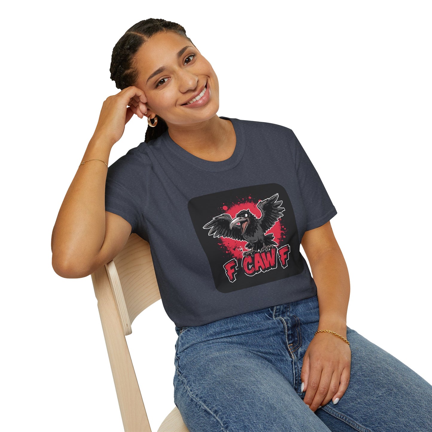 F Caw F – Gothic Crow Attitude T-Shirt in Heather Navy