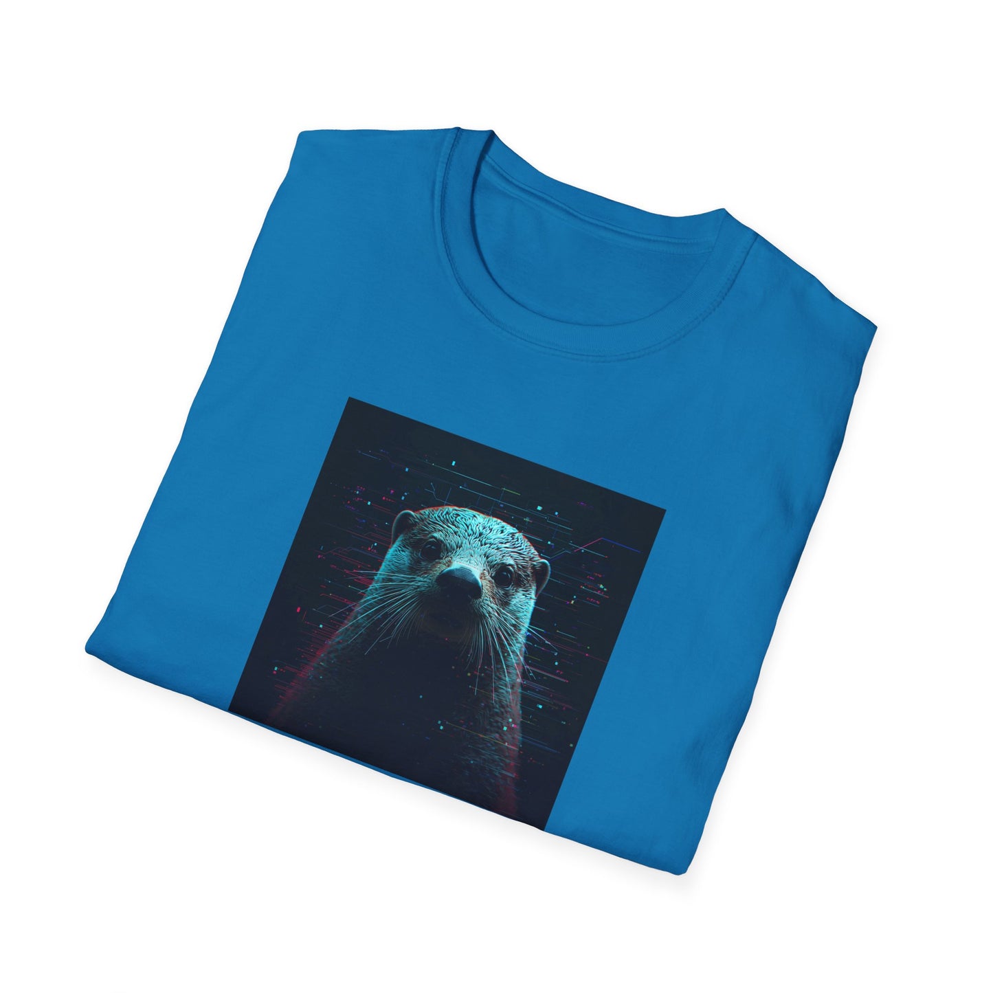 Pixellated Otter — Otterly Retro Gamer Tee in Sapphire - Neckline
