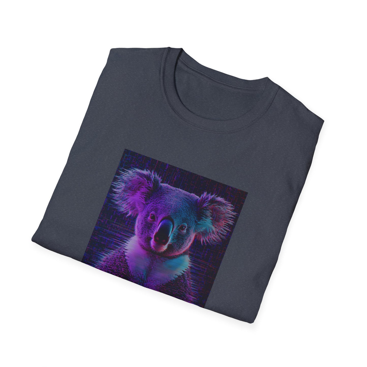 Pixellated Koala — Pixel Down Under Retro Gamer Tee in Heather Navy - Folded