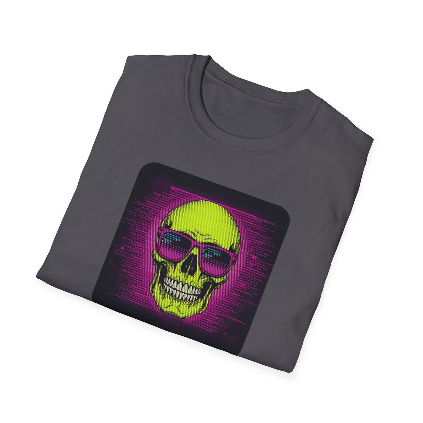 Game Over Retro Gamer Tee - Pixellated Skull in Charcoal - Folded