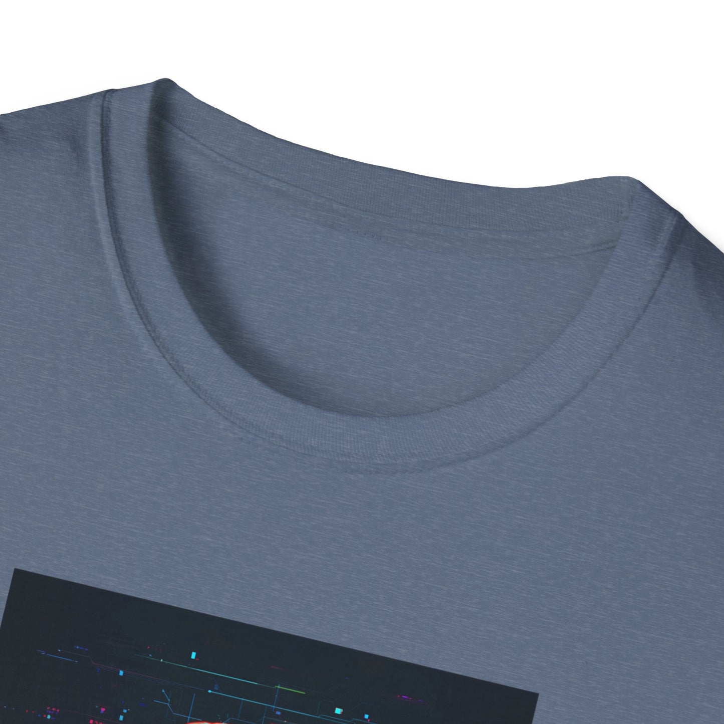 Pixellated Otter — Otterly Retro Gamer Tee in Heather Indigo - Neckline