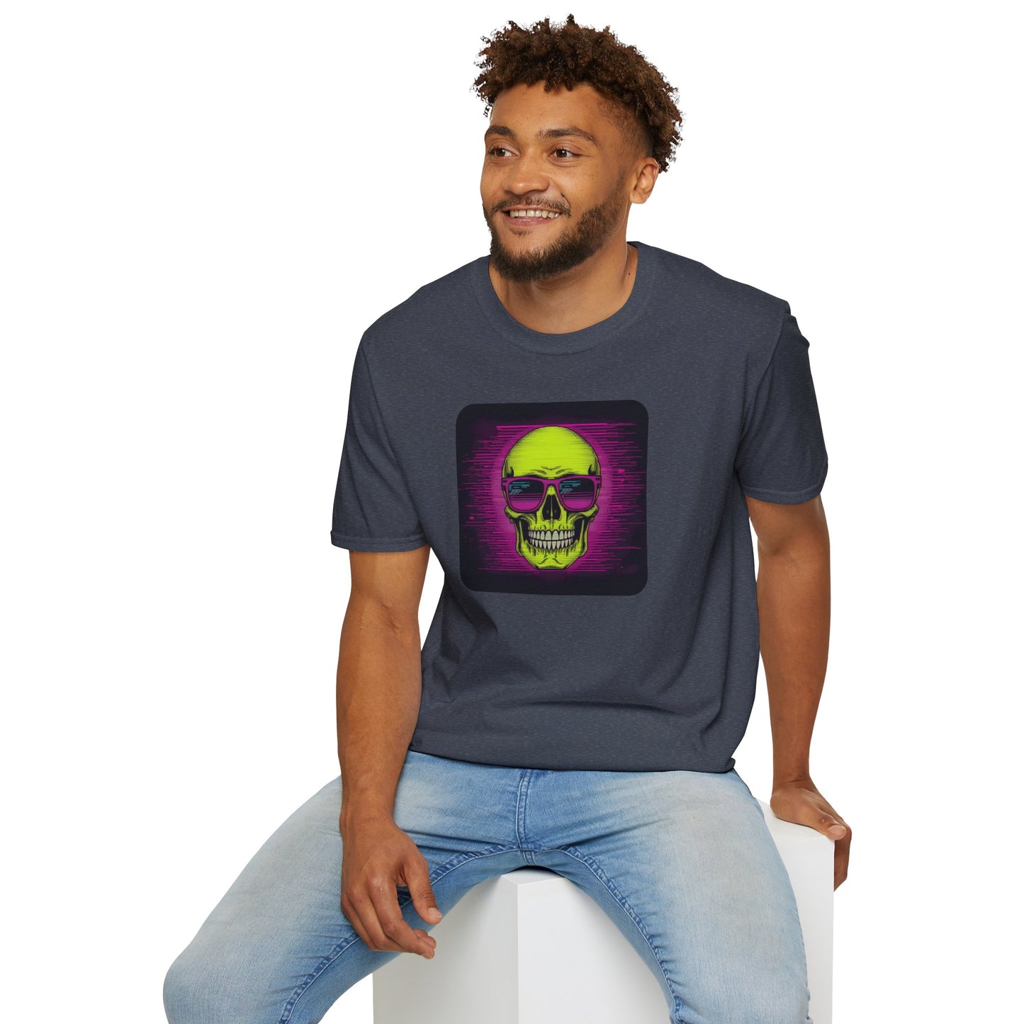 Game Over Retro Gamer Tee - Pixellated Skull in Heather Navy