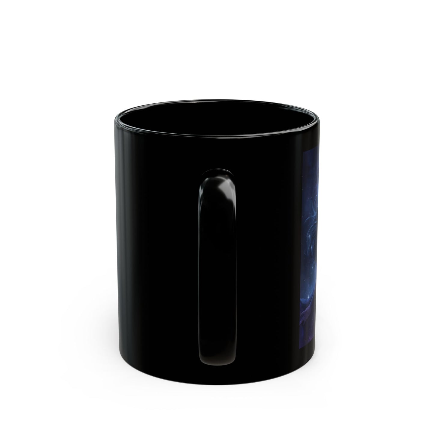Nyx – Goddess of the Night Coffee Mug - side view - black mug with image of Nyx