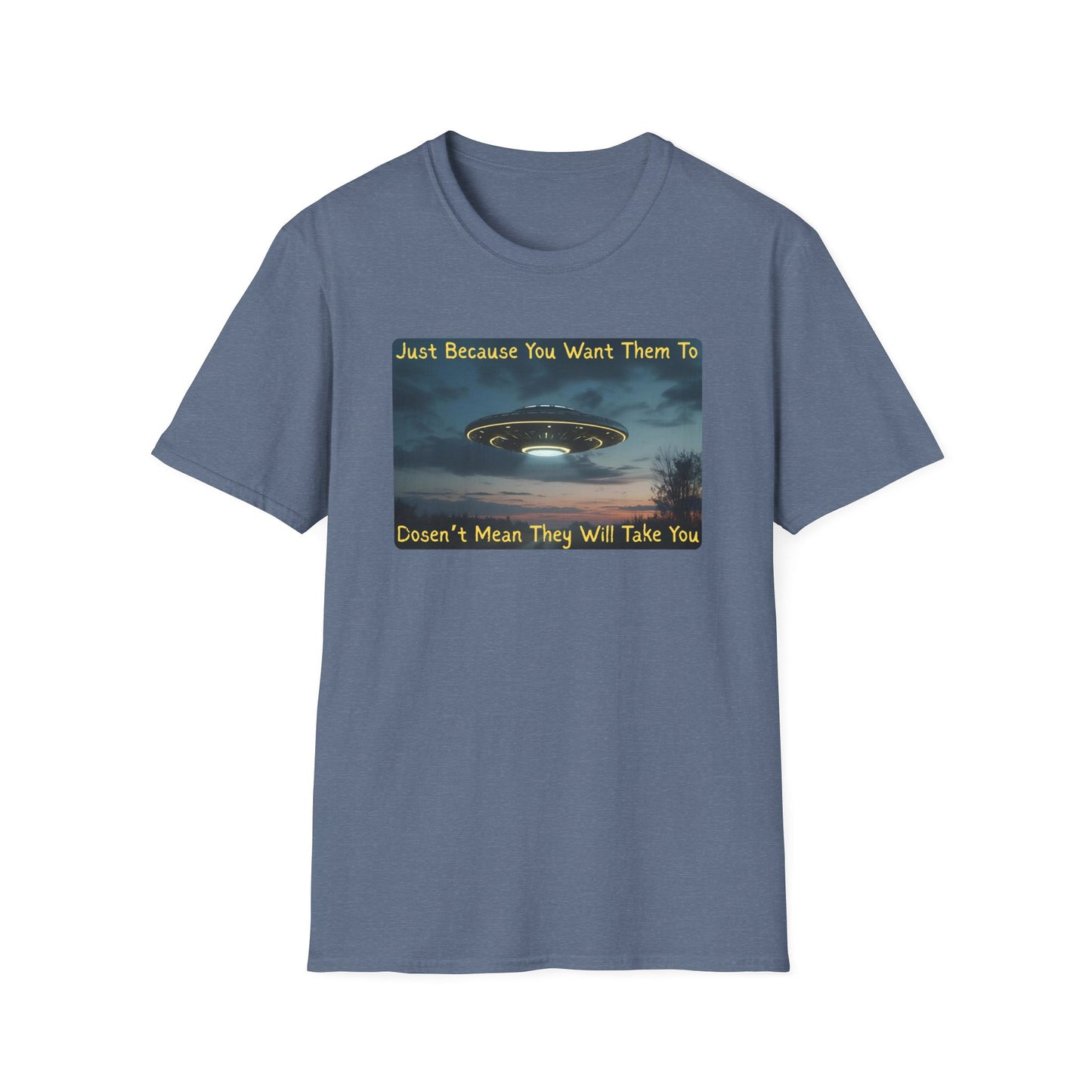 Just Because You Want Them To Dosen't Mean They Will Take You UFO T-Shirt in Heather Indigo