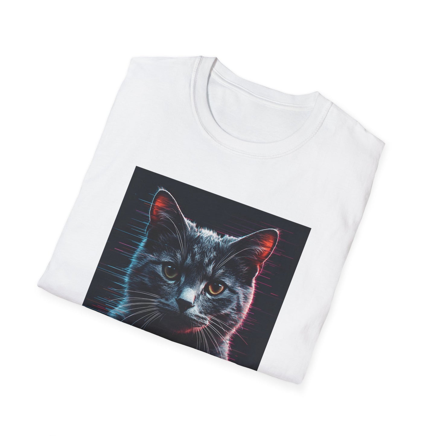 Pixellated Cat - Retro Meow Mode T-Shirt in White - Folded