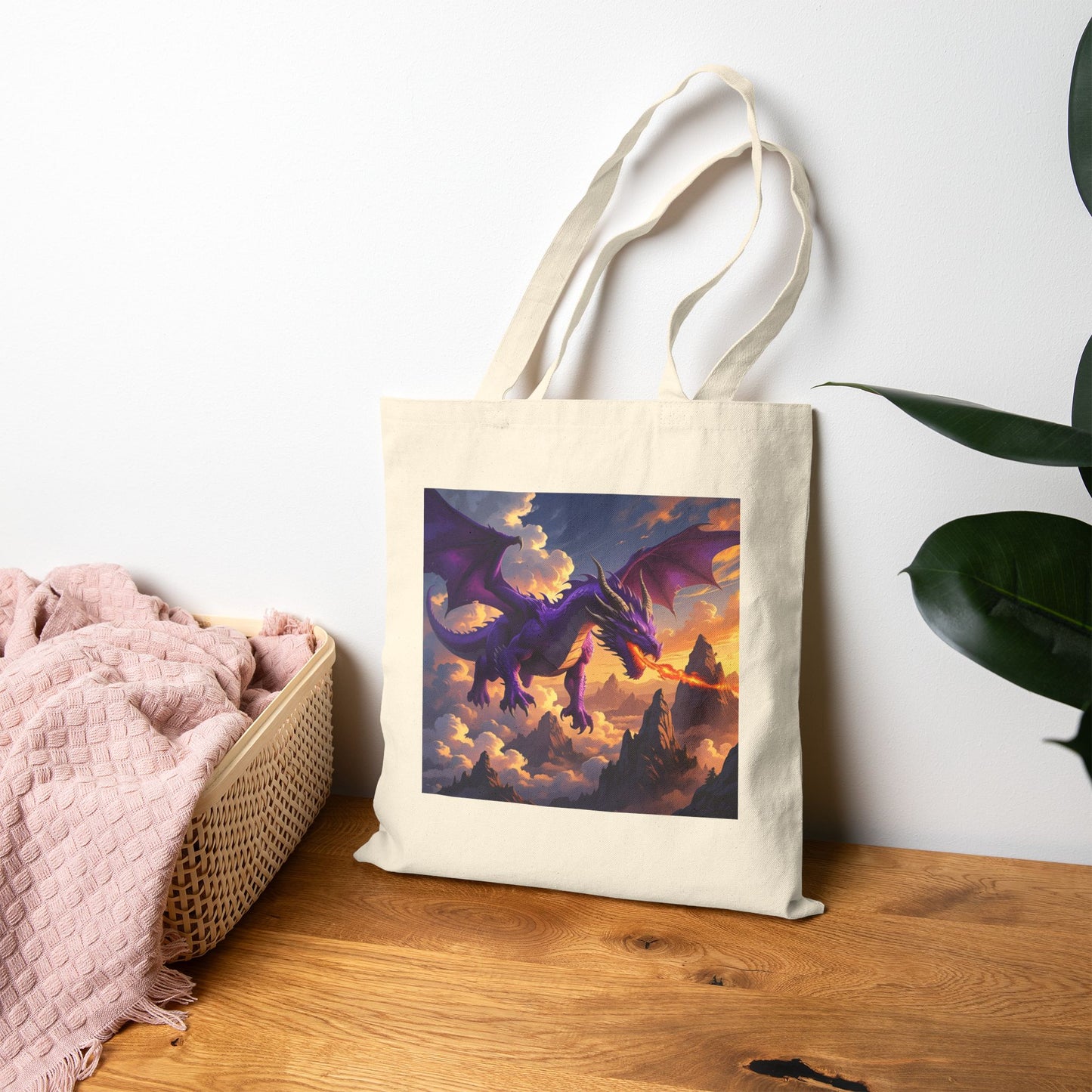 Amethyst Inferno – The Purple Dragon Tote Bag in Natural