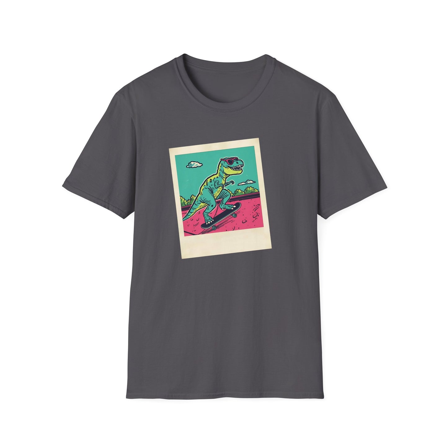 Retro Skater T-Rex T-Shirt – 90s Polaroid Dinosaur in Sunglasses