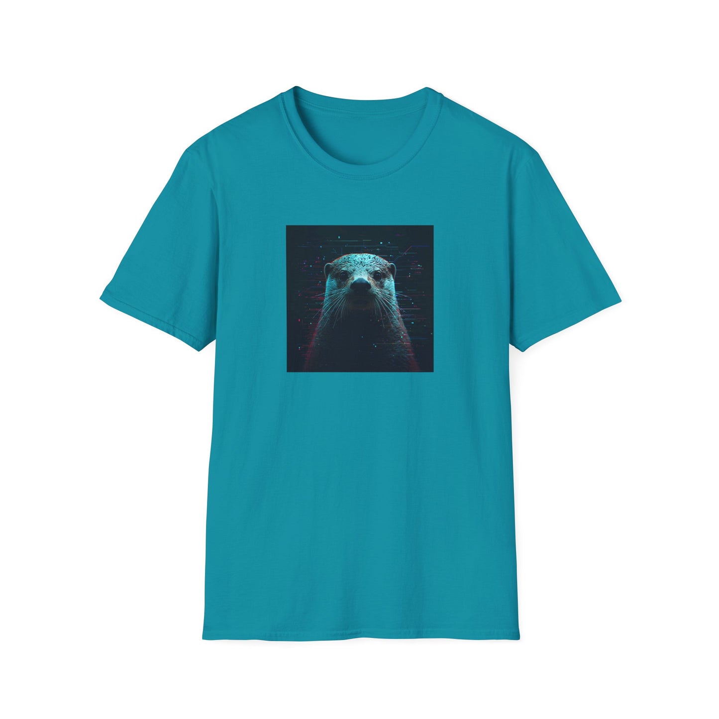 Pixellated Otter — Otterly Retro Gamer Tee in Tropical Blue