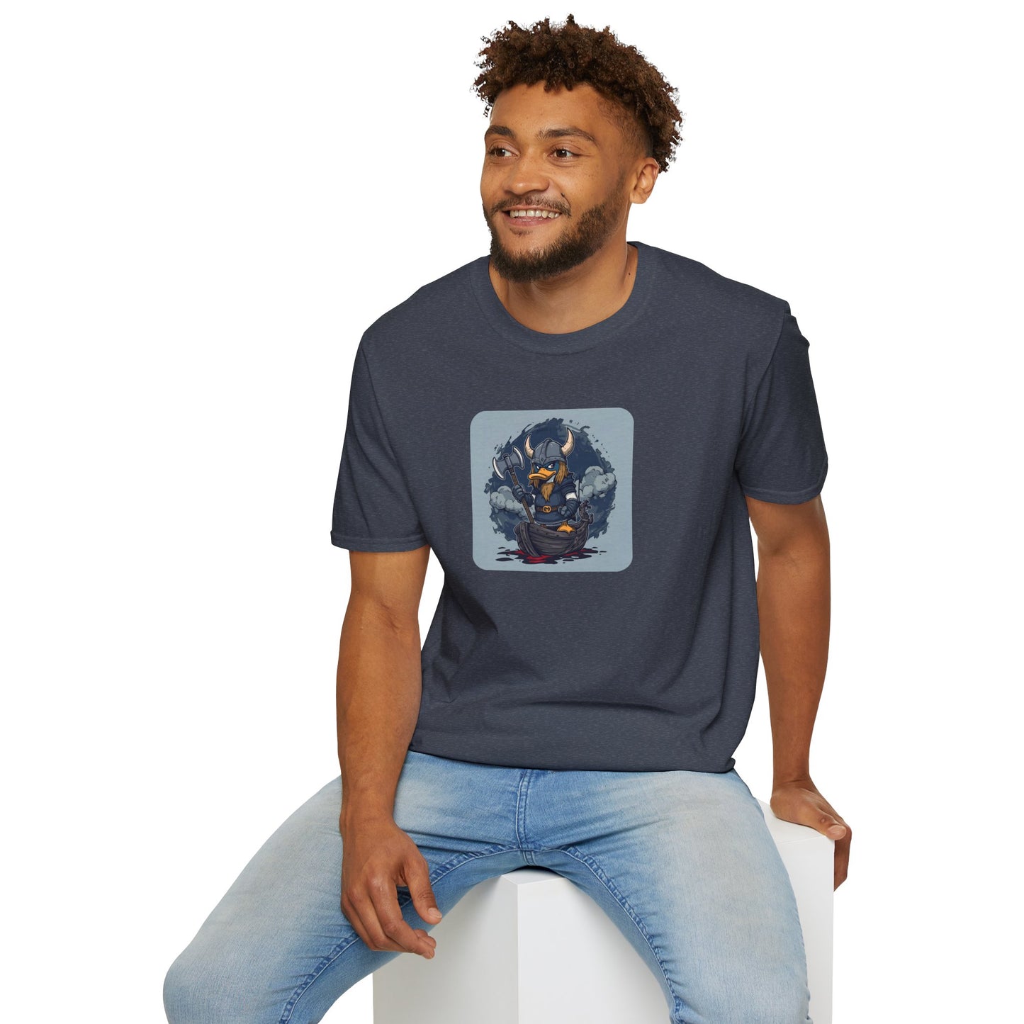 Goth Viking Duck – Dark Cartoon Chaos T-Shirt in Heather Navy