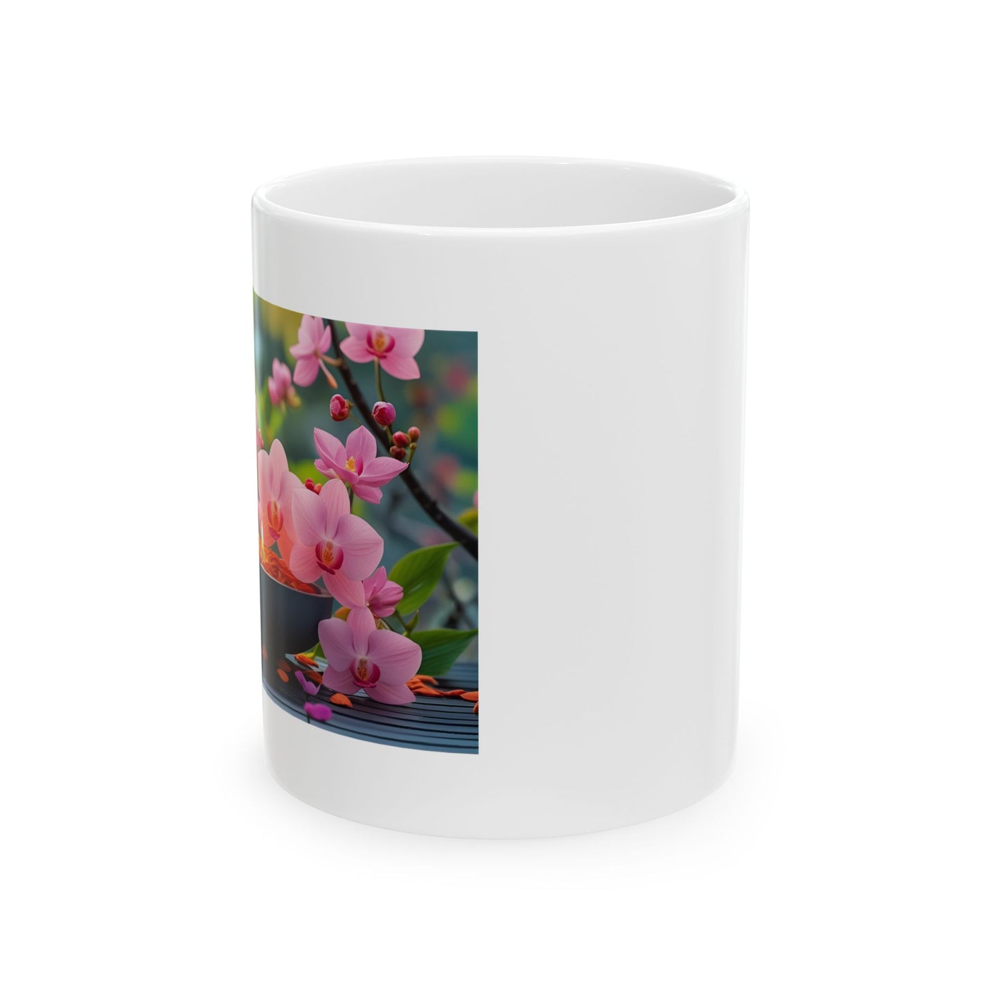 Candle Blossom Serenity – Zen Candle Mug - side view - white mug with serene image