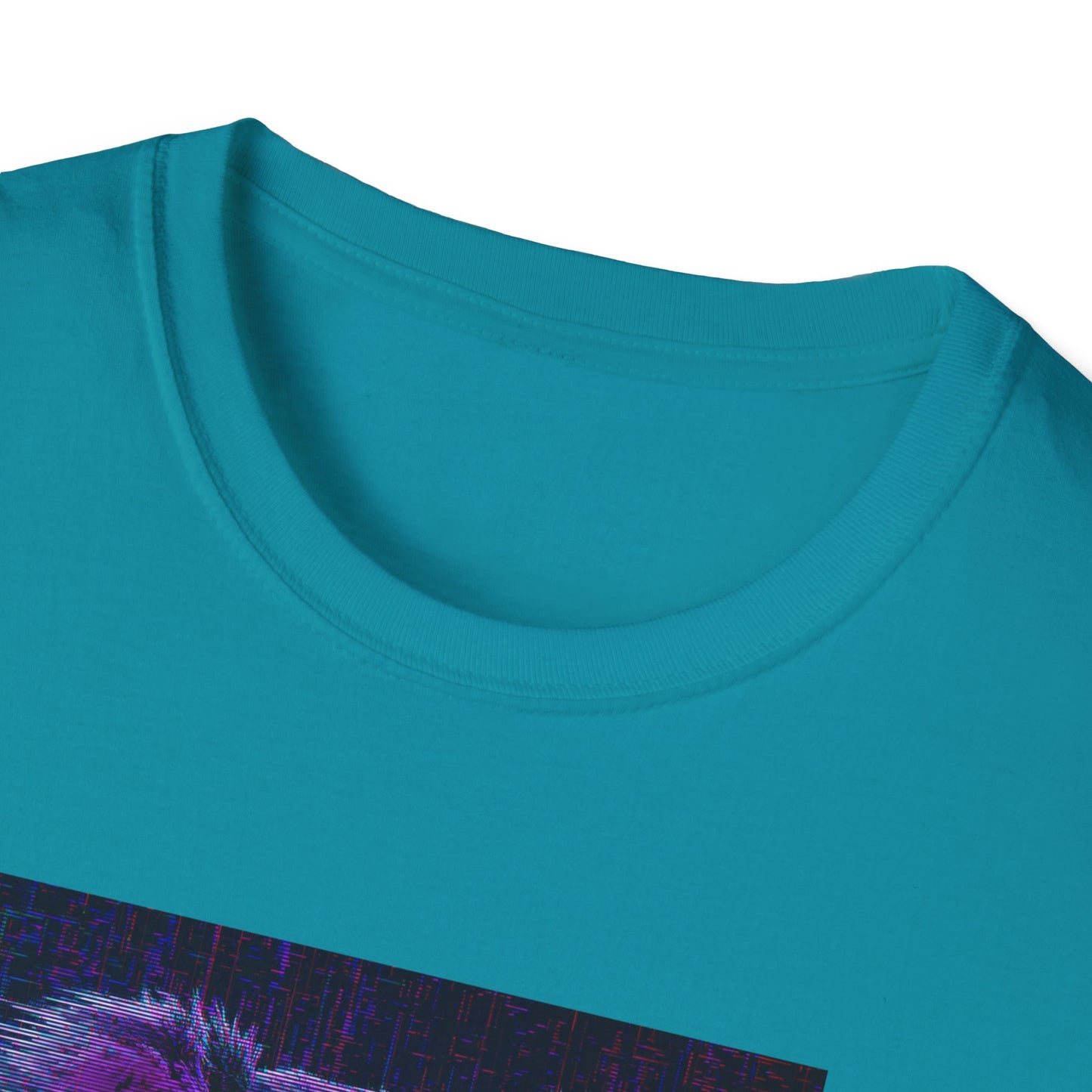 Pixellated Koala — Pixel Down Under Retro Gamer Tee in Tropical Blue - Neckline