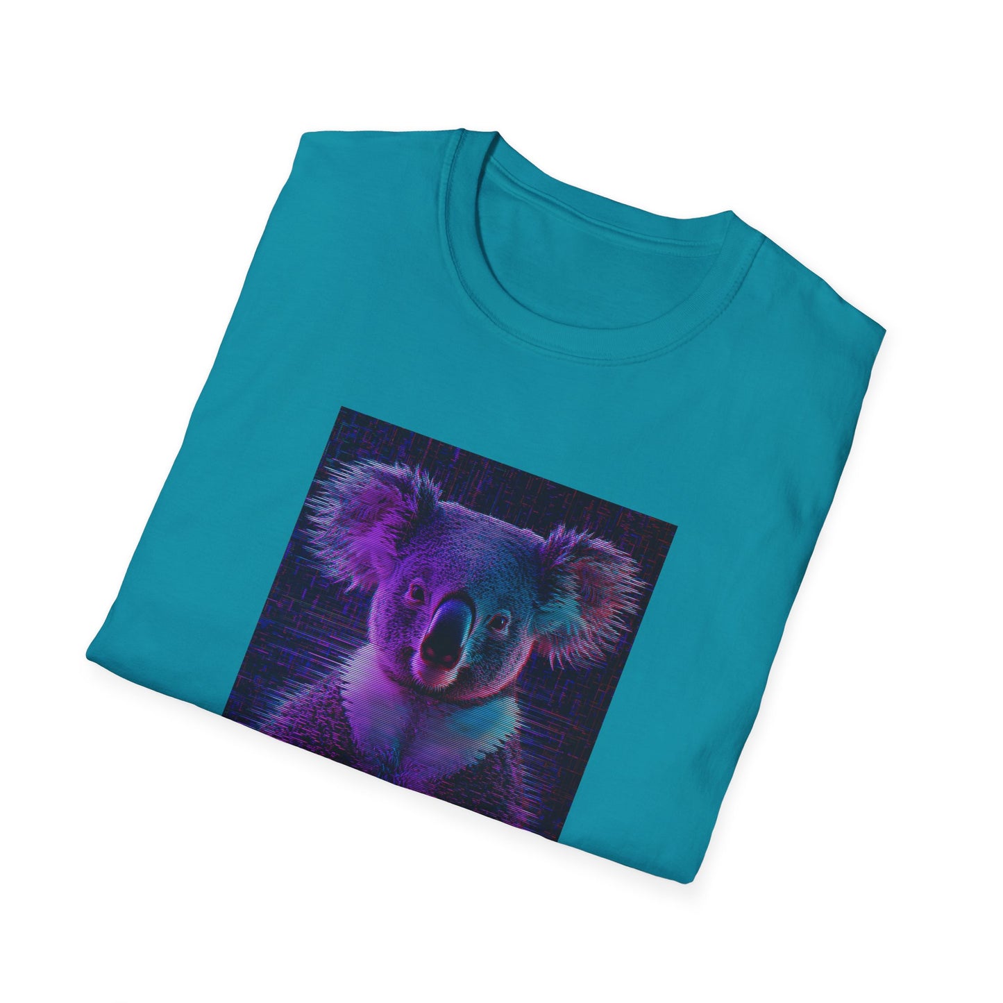 Pixellated Koala — Pixel Down Under Retro Gamer Tee in Tropical Blue - Folded