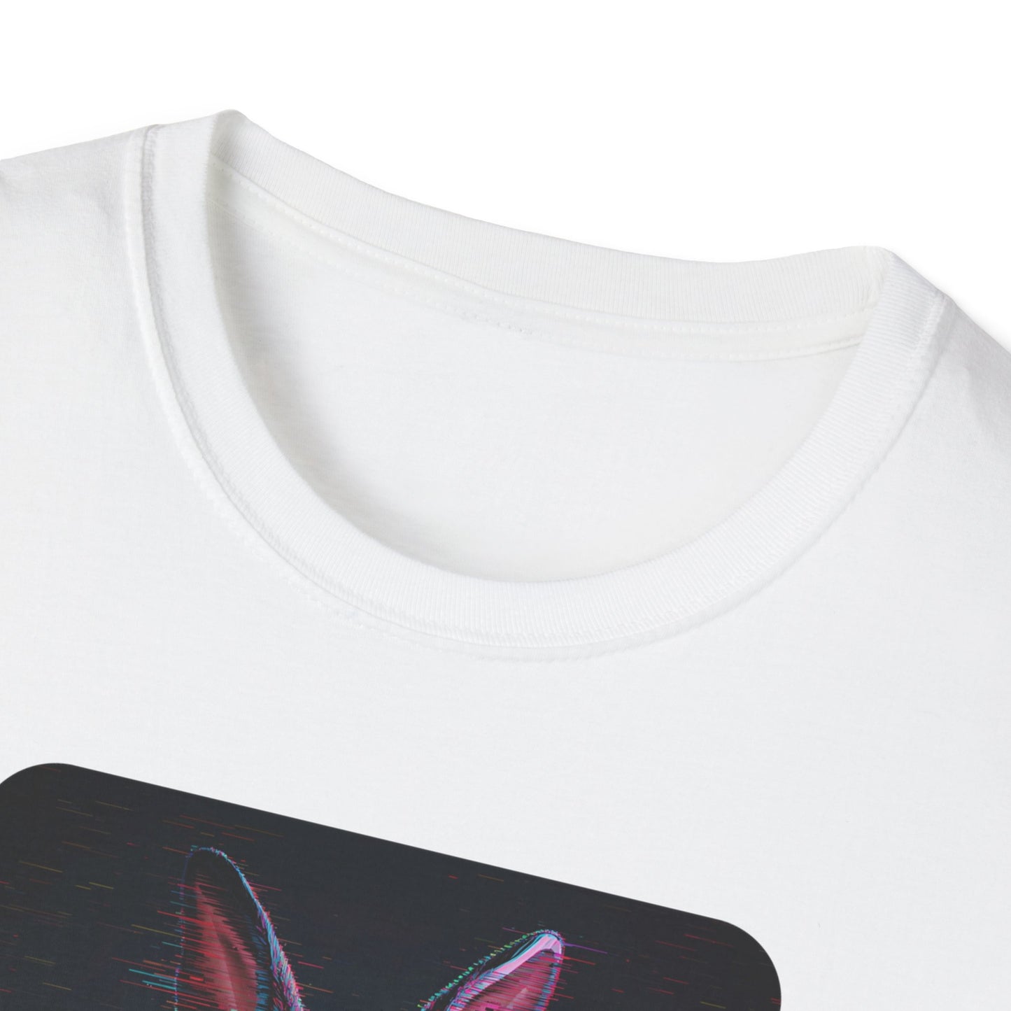 Pixellated Bunny — Hop Level Up Retro Gamer Tee in White - Neckline