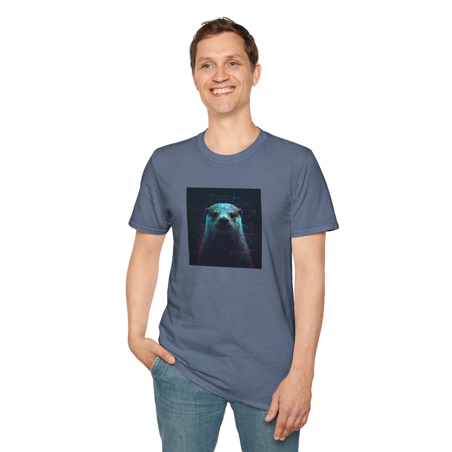 Pixellated Otter — Otterly Retro Gamer Tee in Heather Indigo