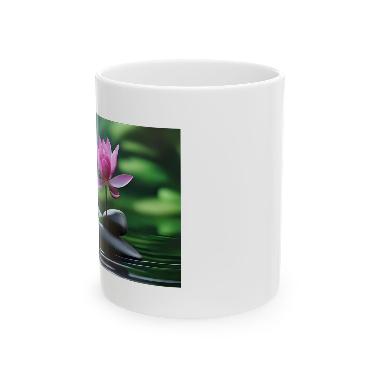 Lotus Flow – Water & Stone Balance Mug - side view - white mug with serene image