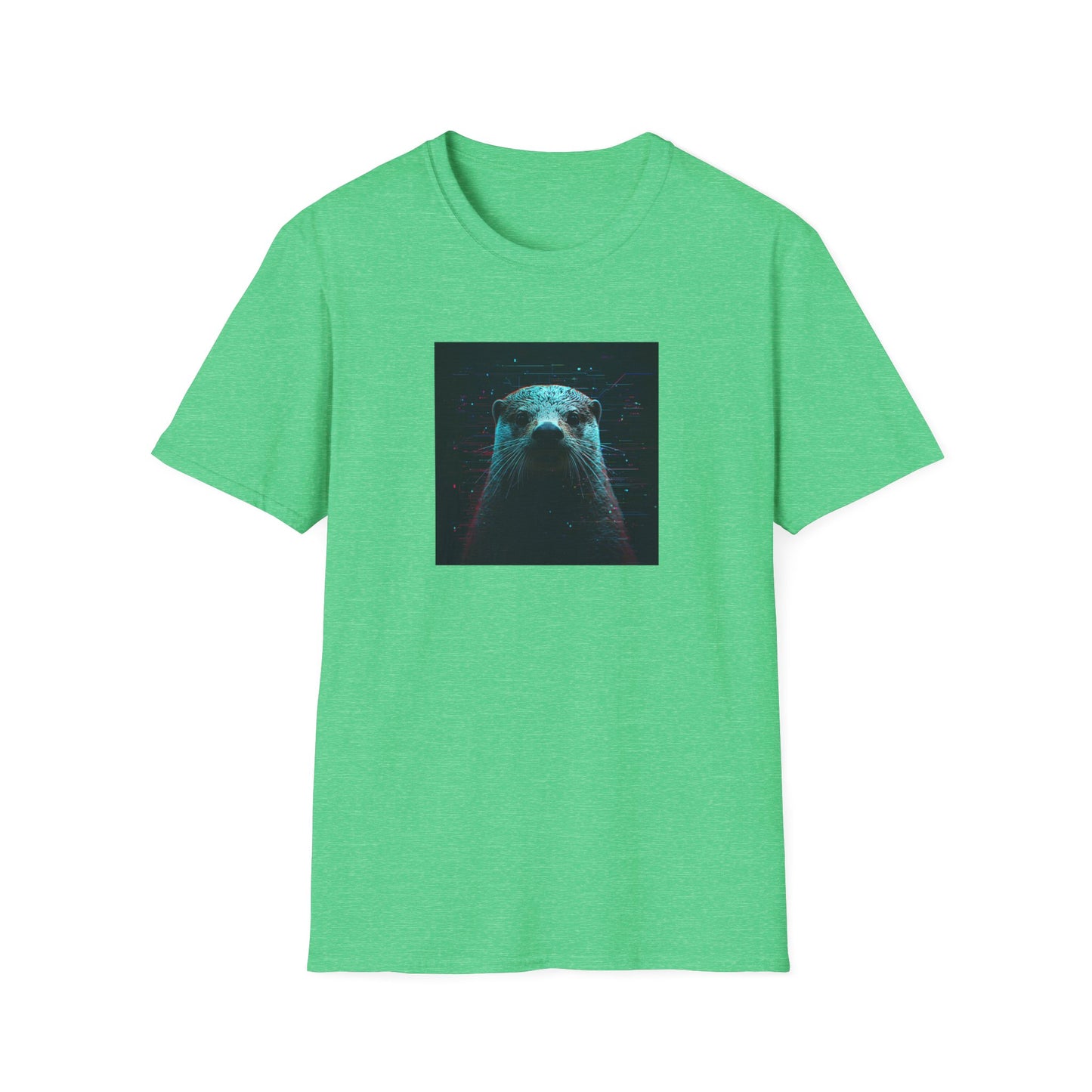 Pixellated Otter — Otterly Retro Gamer Tee in Heather Irish Green