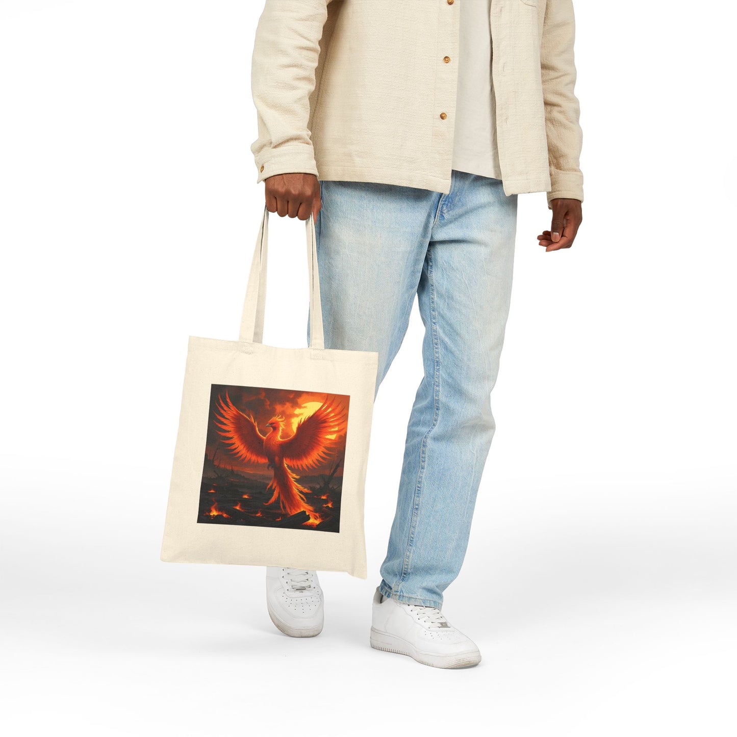 Phoenix Fire Cotton Canvas Tote Bag in Natural