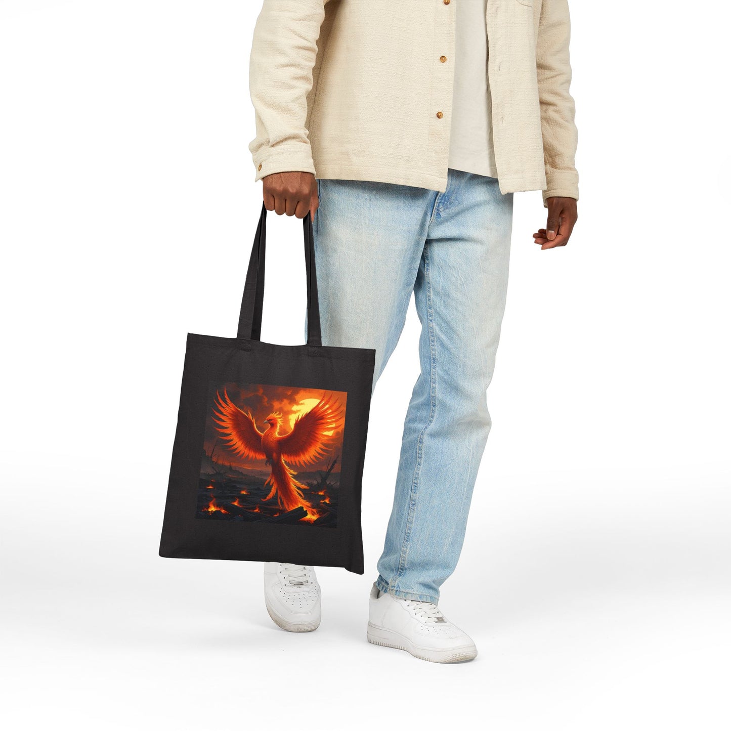 Phoenix Fire Cotton Canvas Tote Bag in Black