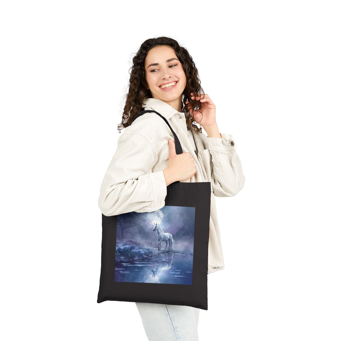Moonlit Majesty Horse Tote Bag in Black