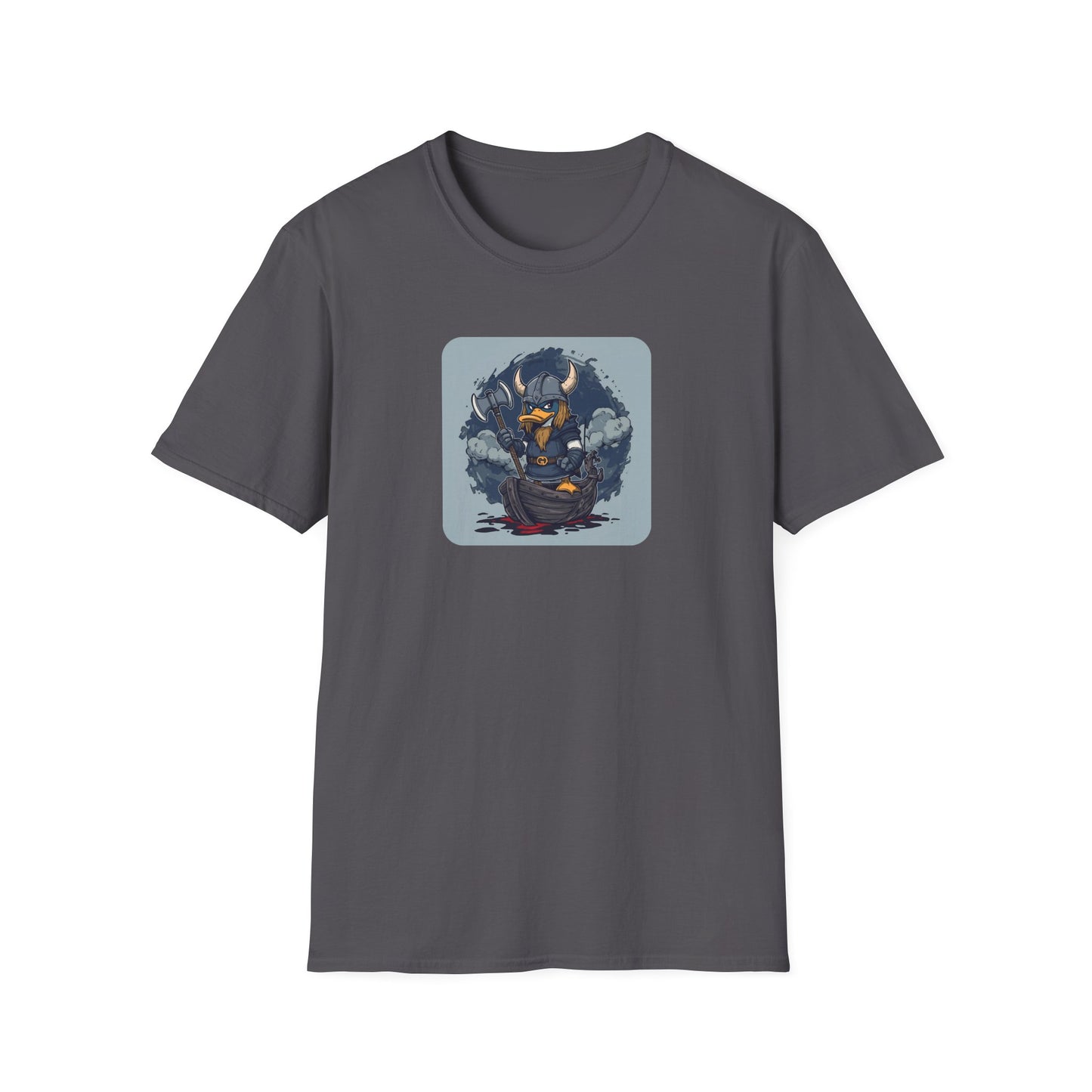 Goth Viking Duck – Dark Cartoon Chaos T-Shirt in Charcoal
